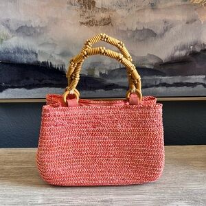 Pink Woven Straw Bag